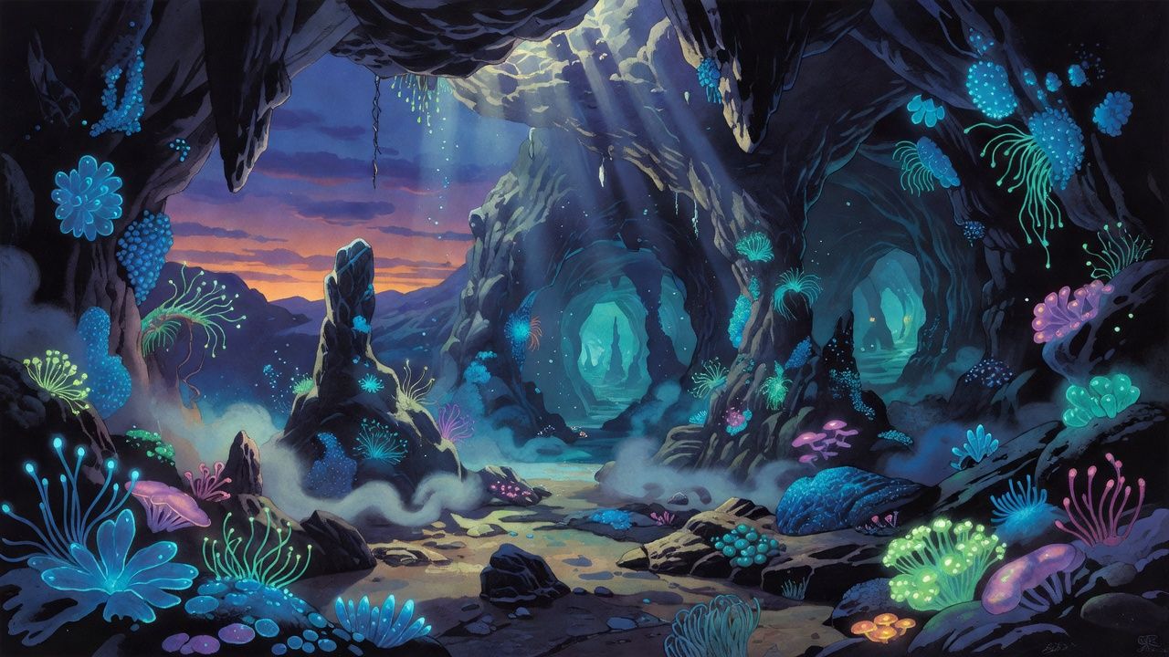 Bioluminescent Deep Sea Cave