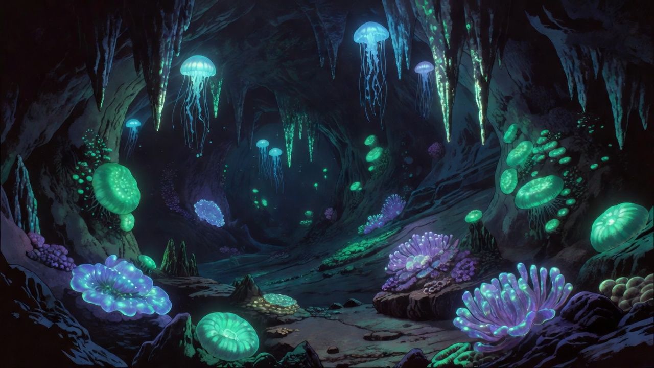 Bioluminescent Deep Sea Cave