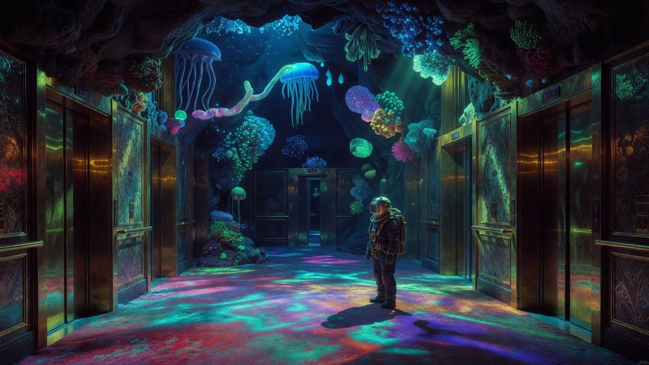 Bioluminescent Deep Sea Cave