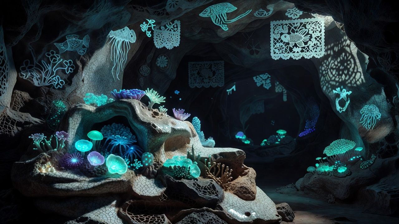 Bioluminescent Deep Sea Cave